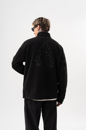 Erkek FFB Yarım Fermuarlı Oversize Polar Ceket Siyah