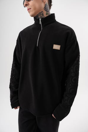Erkek FFB Yarım Fermuarlı Oversize Polar Ceket Siyah