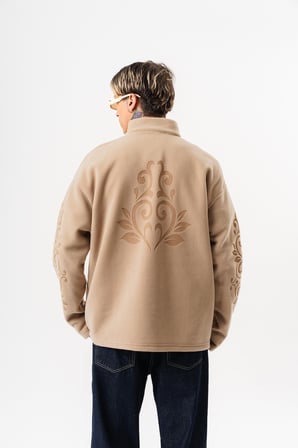 Erkek FFB Yarım Fermuarlı Oversize Polar Ceket Bej