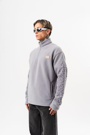 Erkek FFB Yarım Fermuarlı Oversize Polar Ceket Gri