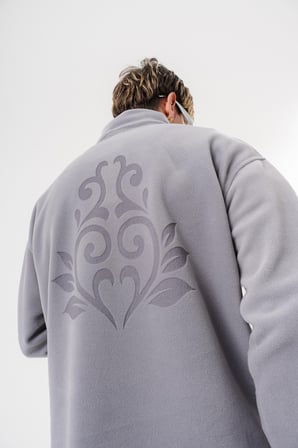 Erkek FFB Yarım Fermuarlı Oversize Polar Ceket Gri