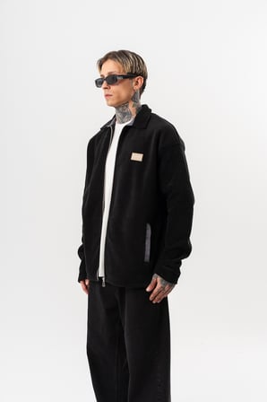 Erkek Zip Oversize Polar Ceket Siyah