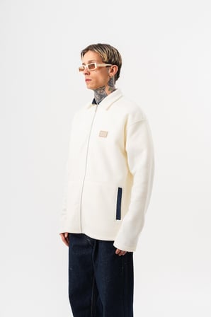 Erkek Zip Oversize Polar Ceket Ekru