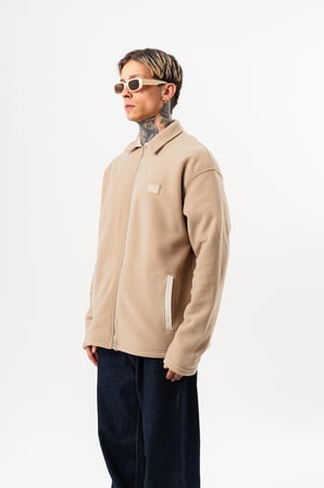 Erkek Zip Oversize Polar Ceket Bej