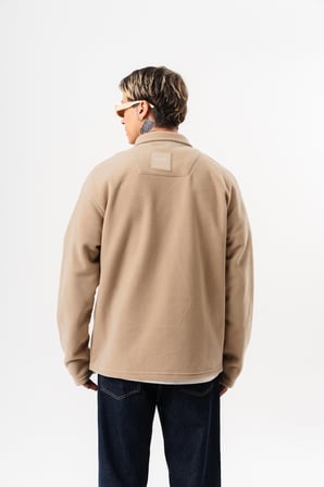Erkek Zip Oversize Polar Ceket Bej