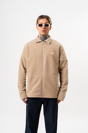 Erkek Zip Oversize Polar Ceket Bej