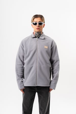 Erkek Zip Oversize Polar Ceket Gri
