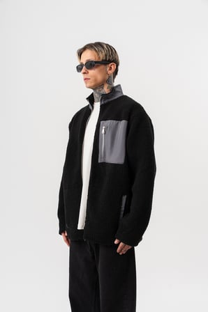 Erkek Zip Oversize Teddy Ceket Siyah