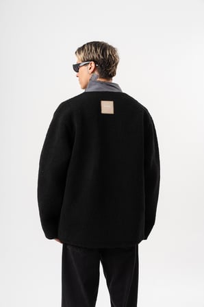 Erkek Zip Oversize Teddy Ceket Siyah