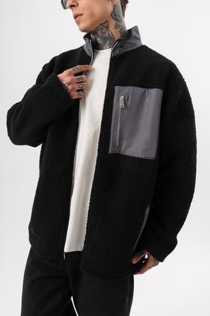 Erkek Zip Oversize Teddy Ceket Siyah