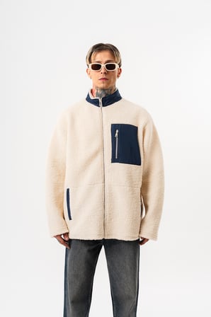 Erkek Zip Oversize Teddy Ceket Ekru