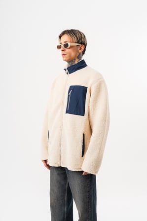 Erkek Zip Oversize Teddy Ceket Ekru