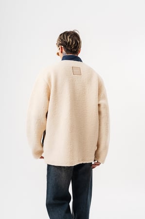 Erkek Zip Oversize Teddy Ceket Ekru
