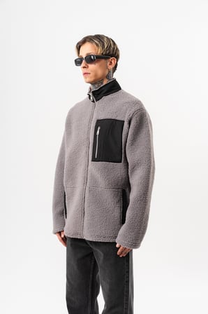 Erkek Zip Oversize Teddy Ceket Gri