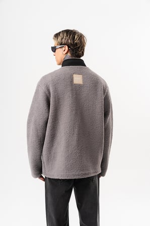 Erkek Zip Oversize Teddy Ceket Gri