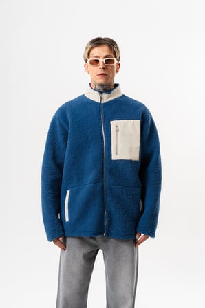 Erkek Zip Oversize Teddy Ceket Lacivert