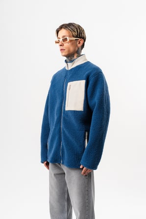 Erkek Zip Oversize Teddy Ceket Lacivert
