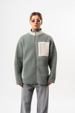 Erkek Zip Oversize Teddy Ceket Yeşil