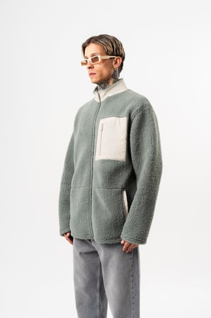 Erkek Zip Oversize Teddy Ceket Yeşil