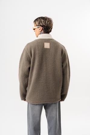 Erkek Zip Oversize Teddy Ceket Koyu Yeşil