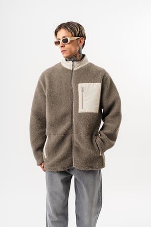 Erkek Zip Oversize Teddy Ceket Koyu Yeşil
