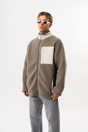 Erkek Zip Oversize Teddy Ceket Koyu Yeşil