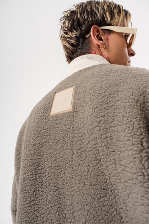 Erkek Zip Oversize Teddy Ceket Koyu Yeşil