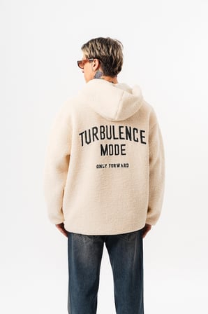 Erkek Yarım Fermuarlı Kapüşonlu Oversize Peluş Hoodie Ekru