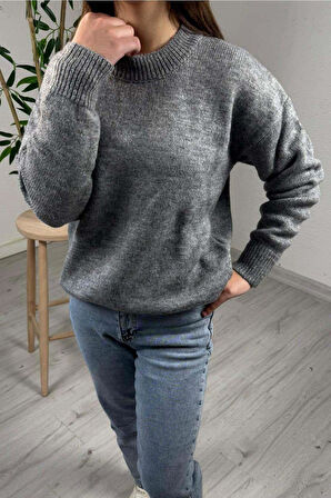 Explode - Kadın Gri Bsiklet Yaka Basic Kazak