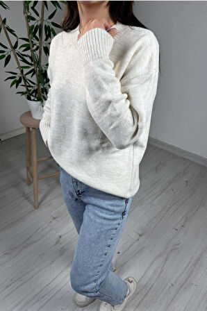 Explode - Kadın Bej Bisiklet Yaka Basic Kazak