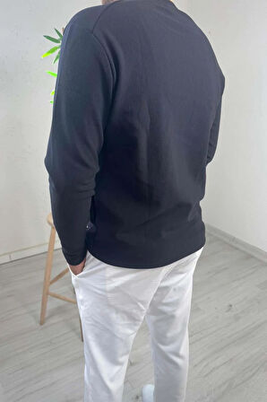 Explode - Erkek Siyah Bisiklet Yaka Slim Kazak