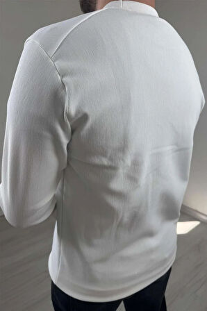 Explode - Erkek Beyaz Bisiklet Yaka Slim Kazak