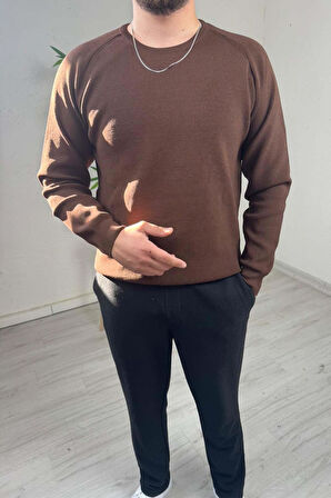 Explode - Erkek Kahve Bisiklet Yaka Slim Kazak