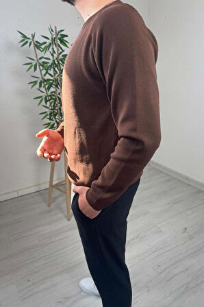 Explode - Erkek Kahve Bisiklet Yaka Slim Kazak