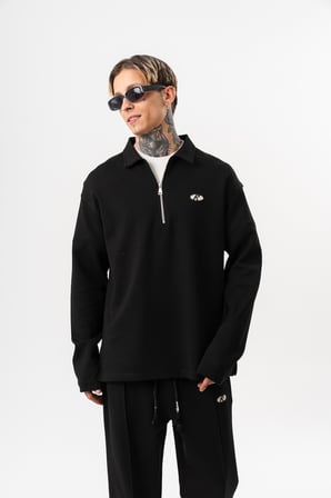 Erkek Yarım Fermuarlı Modal Sweatshirt Siyah