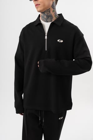 Erkek Yarım Fermuarlı Modal Sweatshirt Siyah