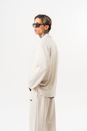 Erkek Yarım Fermuarlı Modal Sweatshirt Ekru