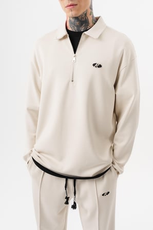 Erkek Yarım Fermuarlı Modal Sweatshirt Ekru