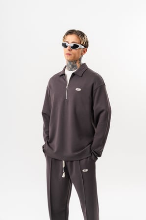 Erkek Yarım Fermuarlı Modal Sweatshirt Füme