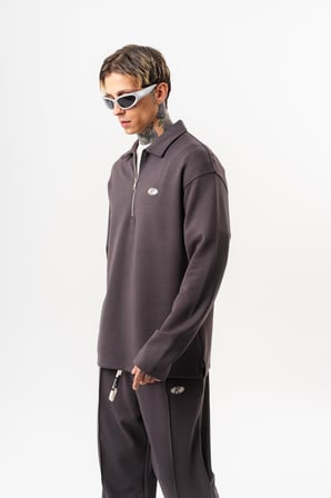 Erkek Yarım Fermuarlı Modal Sweatshirt Füme