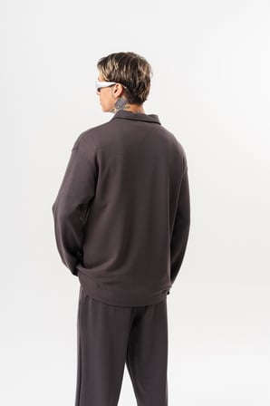 Erkek Yarım Fermuarlı Modal Sweatshirt Füme