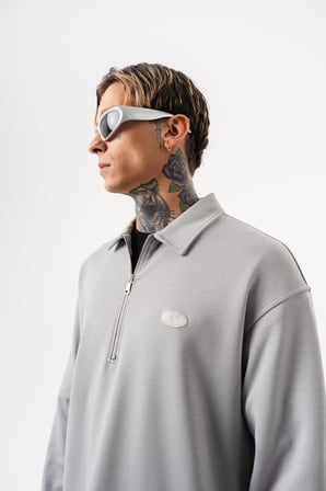 Erkek Yarım Fermuarlı Modal Sweatshirt Gri