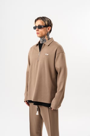 Erkek Yarım Fermuarlı Modal Sweatshirt Vizon