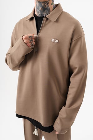Erkek Yarım Fermuarlı Modal Sweatshirt Vizon