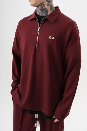 Erkek Yarım Fermuarlı Modal Sweatshirt Vişne
