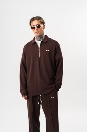Erkek Yarım Fermuarlı Modal Sweatshirt Kahve