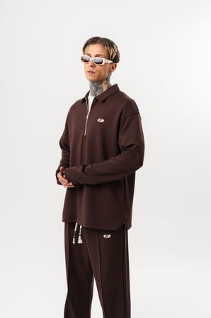 Erkek Yarım Fermuarlı Modal Sweatshirt Kahve