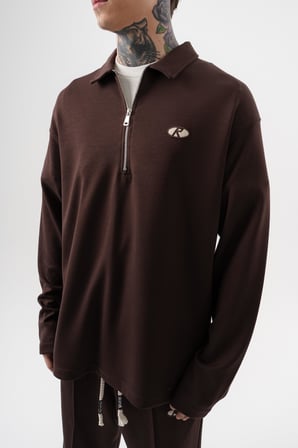 Erkek Yarım Fermuarlı Modal Sweatshirt Kahve