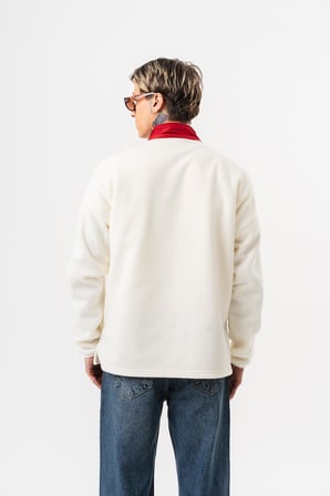 Erkek Düğme Detaylı Oversize Polar Sweatshirt Ekru