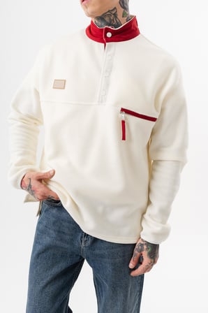 Erkek Düğme Detaylı Oversize Polar Sweatshirt Ekru